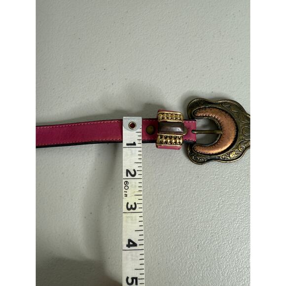 Women\'s Vtg y2k Leatherock Hot Pink Boho Western Copper Engraved Buckle Belt S main image 4